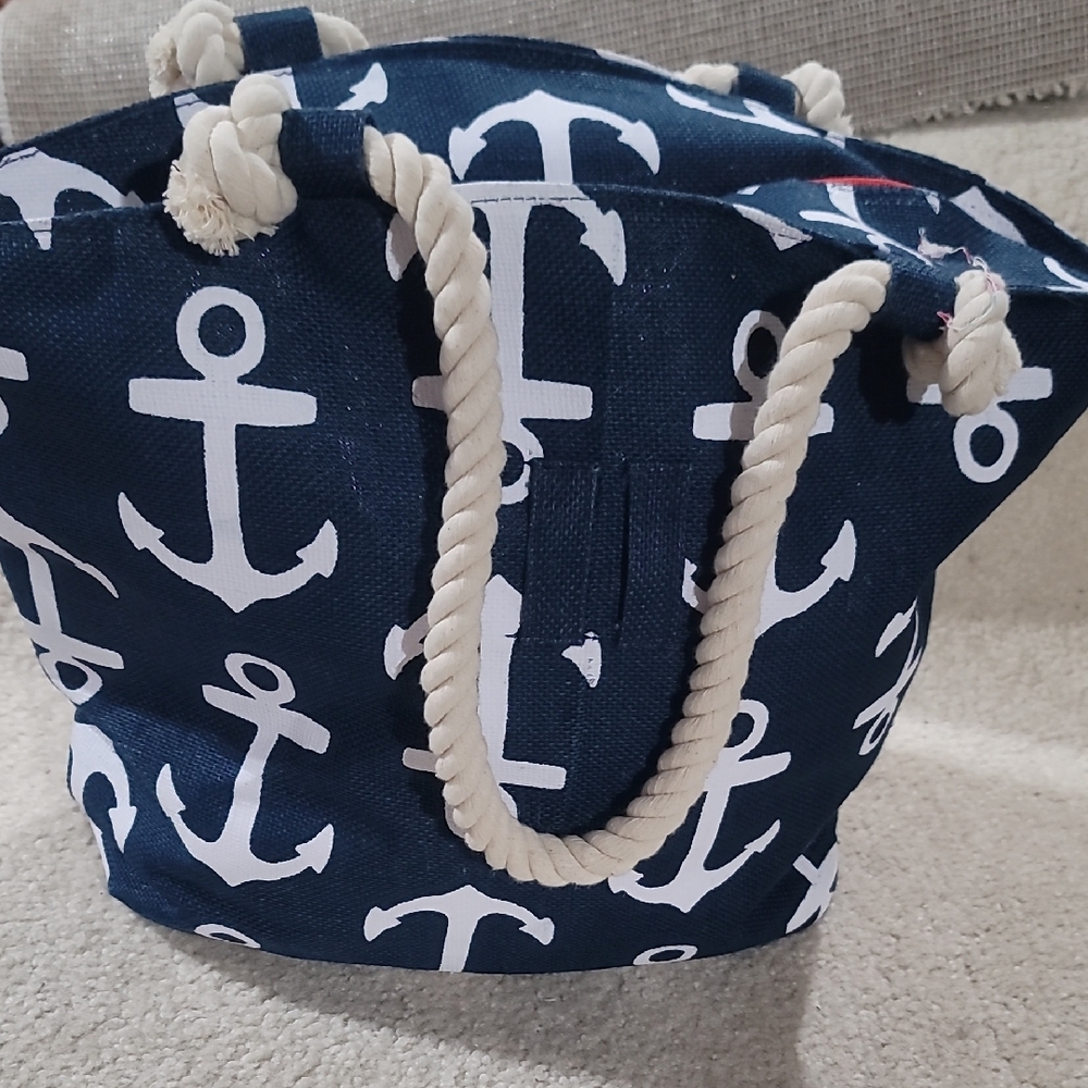 Mud Pie Navy and White Anchor Tote Bag